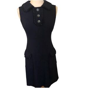 Nanette Lepore Navy ruffle trim sleeveless midi dress w/Peter pan collar Size 4